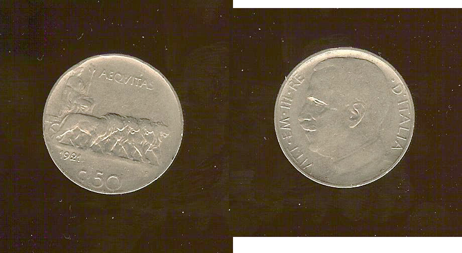 Italy 50 centesimi 1921 reeded edge VF+